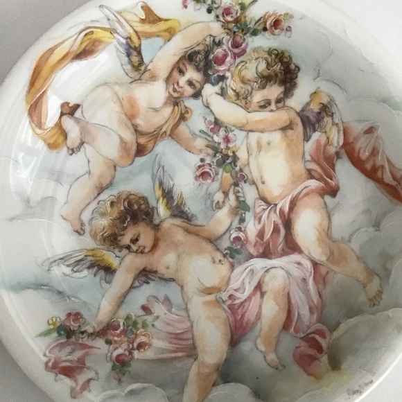 Limoges France Gold Accent Plate Dish 7.5” Hand Painted Cherubs Porcelain Signed - Picture 13 of 16